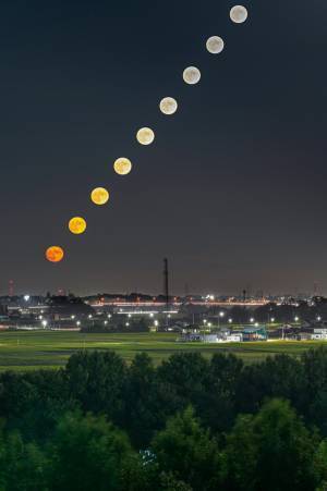 中秋の名月の日に撮影された『月の軌跡』　美しい色の変化にうっとり…