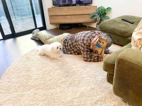 嬉しそうに立ち上がる犬　見つめる先にいるのは、飼い主ではなく…？