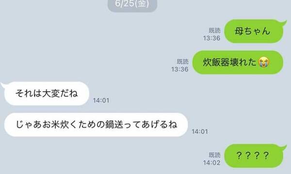 息子「炊飯器が壊れた」　LINEのやりとり後に母親から届いたものに「なんでそうなった？」