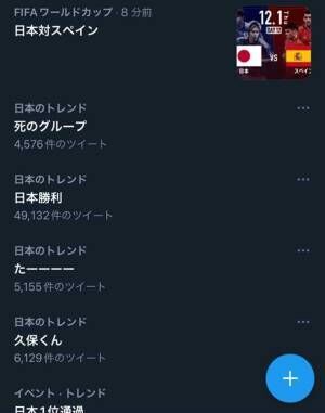 日本対スペイン戦　試合終了後のTwitterを見ると？　「不思議なワードがトレンドに」