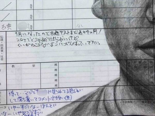 新成人が投稿した『学級日誌』の写真に反響　内容そっちのけで描いた絵に、担任は？