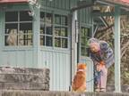 レトロな駅舎、桜の木…　柴犬とおばあちゃんの姿を収めた、１枚の写真が話題に