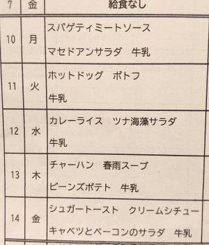 小学校の『４月の給食献立』が話題　初週を見ると？　「最高か」「１年の胃袋をつかみにきている」