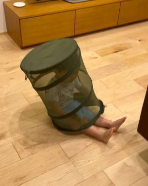 即終了…！？　かくれんぼ中の２歳児が隠れた場所に、ニッコリ