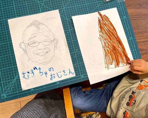 『むぎ茶のおじさん』を描きたい４歳児　手本を見ながら描いたのは？　「吹き出した」