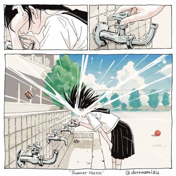 学校の蛇口をひねった、セーラー服の女子　直後のハプニングに「朝から笑った」