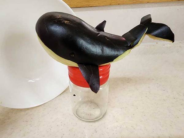 雨でも安全そうなお盆の精霊馬　ナスで作られたのは？　「素敵」「台風でも大丈夫」