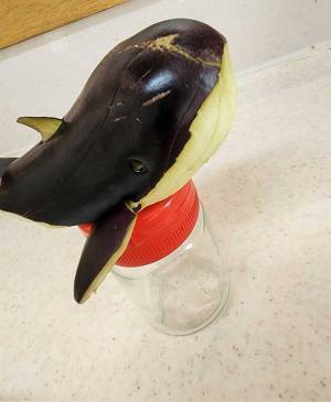 雨でも安全そうなお盆の精霊馬　ナスで作られたのは？　「素敵」「台風でも大丈夫」