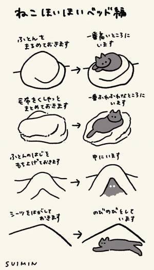 愛猫の行動パターンに気付いた飼い主　ベッドの上に毛布を丸めておくと…