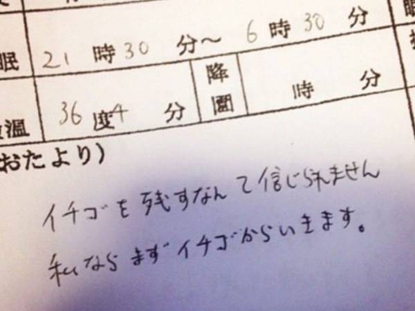 「イチゴを残すなんて…」父親が書いた『保育園の連絡帳』　内容にじわじわくる！