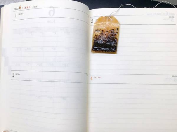 「しっとり感にドキッとする」　手帳に挟まれた『使用済みティーバッグ』の正体は？