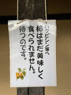 『遠野 伝承園』で撮影の柿と貼り紙の写真