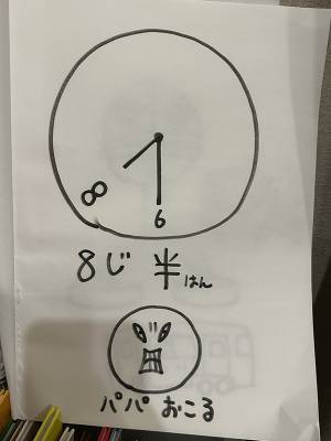 まだ時計が読めない３歳児　父親の行動に「マネする！」「絵で吹いた」