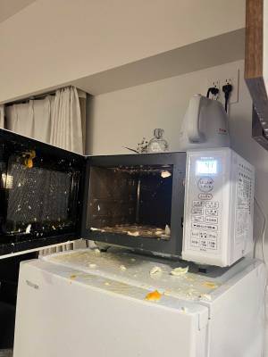 レンジを完全破壊　料理中の悲劇に「大事件すぎる」「こんなことになるのか」