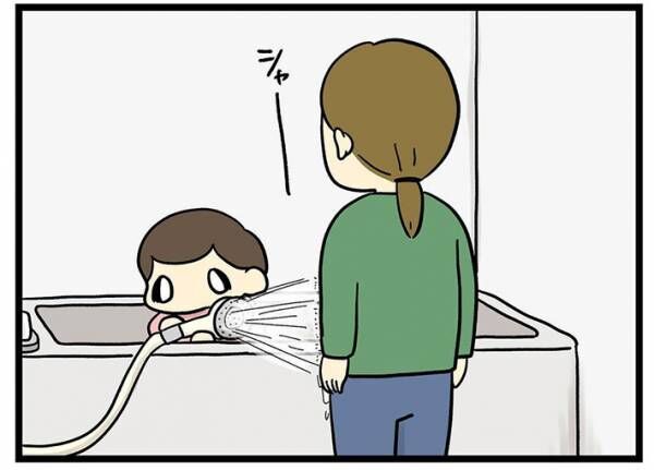 風呂掃除をする子供の漫画画像