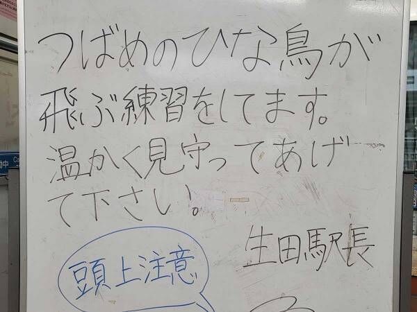 「画伯がいた」「消さないで」　駅員の描いた『ツバメ』に１２万人がいいね！