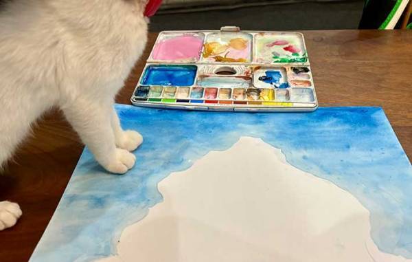 夏休みの宿題が…　塗ったばかりの『青空』にのっていたのは？