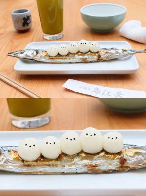 さんまの塩焼きに乗るシマエナガ？　「家族が喜びそう」と話題の１枚がこちら