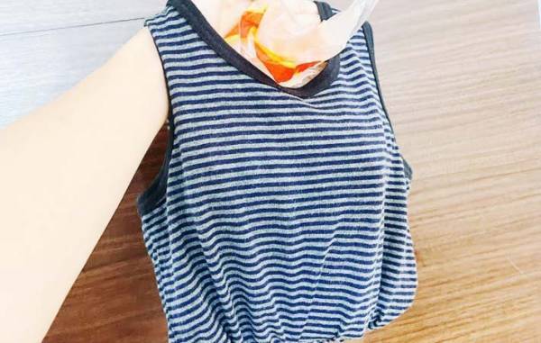 いらない服の裾を切って…　できたものに「縫わずに完成」「思い出そのまま」