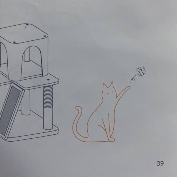 ハチに夢中になっている猫のイラスト