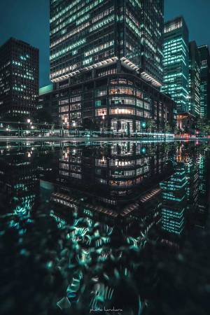 雨で濡れる丸の内　オフィス街の光景に「サイバー感があるね」