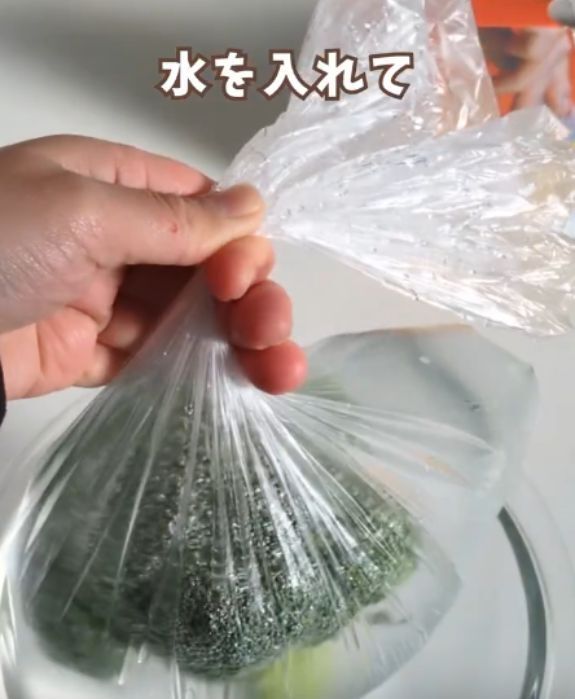 水を入れた袋に漬けて『３分』　するとブロッコリーが…？