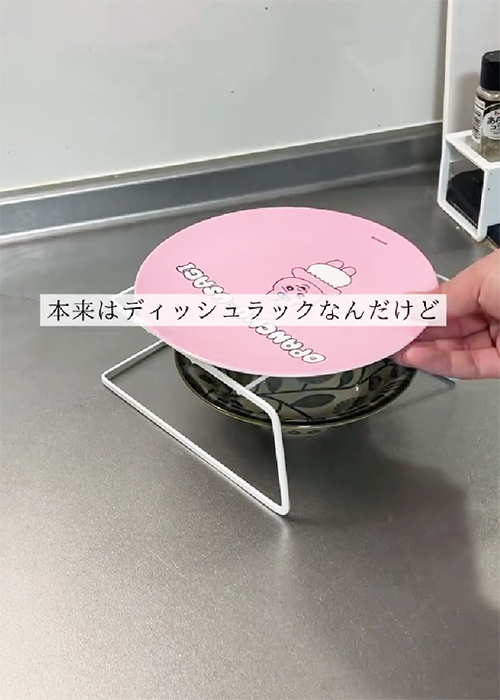 １００均の『ディッシュラック』を浮かせて？　まさかの収納術に「目からウロコ」