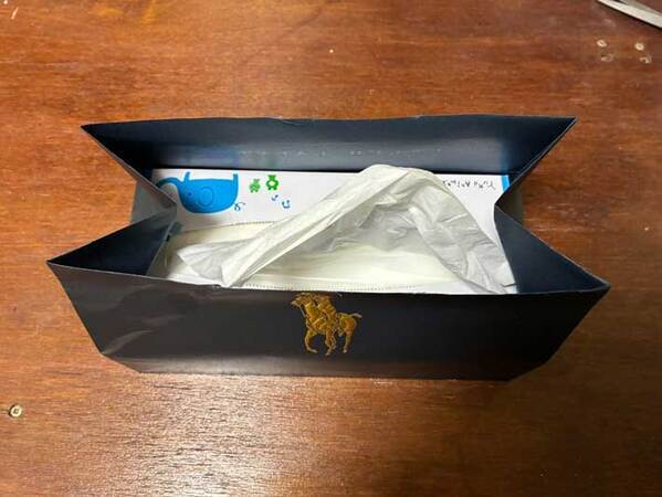 使わない紙袋　折り目を付けて、ハサミで切ると…「便利なアイテムに早変わり」