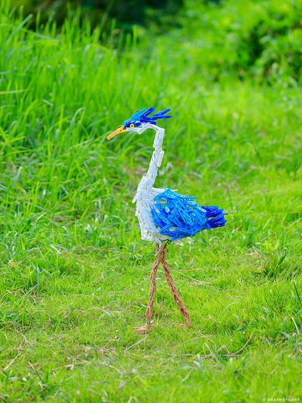 『アオサギ』を３時間かけて…　洗濯バサミアートに「再現性が高すぎる」