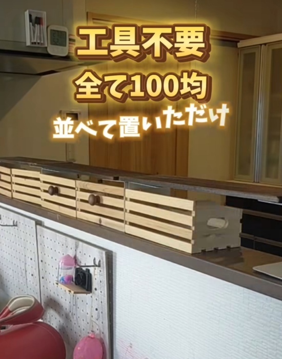 ごちゃ付き予防で収納力アップ！　キッチンカウンターの１００均DIYに「すごい」「天才的」