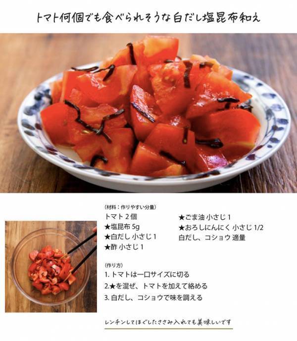 切ったトマトに『１：１：１』で加えると…　「明日作る」「来週の副菜決定」