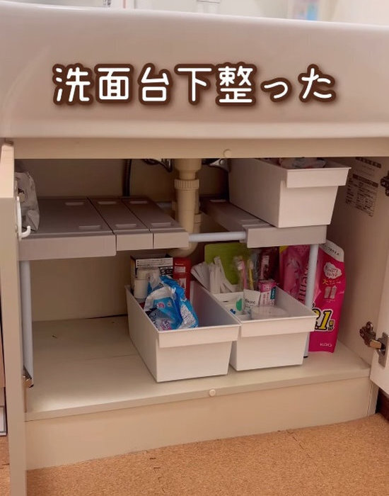 洗面台下の『デッドスペース』　ダイソーアイテムを使うと…　「収納力倍」