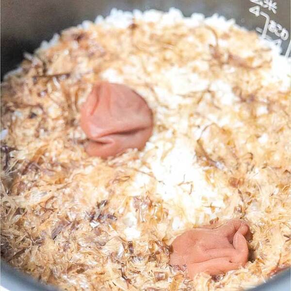 かつお節をファサッとかけて…　材料２つの『炊き込みご飯』がお弁当にピッタリ
