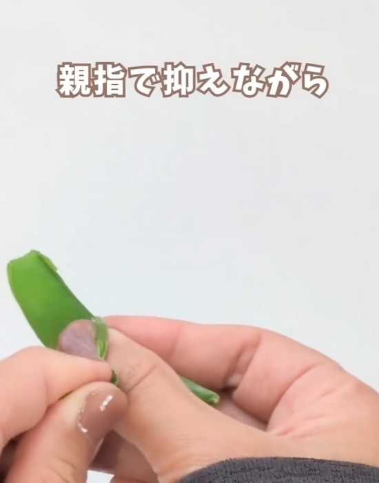 スナップエンドウを『２分』蒸したら筋を取って！　順番に「そうだったのか」「早速試す」