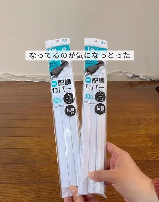 ピン２本で浮かせるコード収納　１００均で十分だった！　「これは便利」「賃貸でも安心」