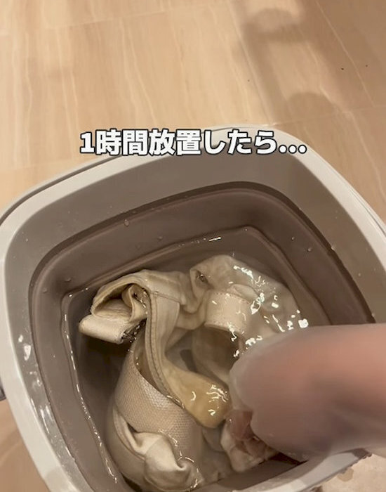 真っ黒になったトートバッグを１時間浸けたら 「まさか白くなるなんて」「驚いた」