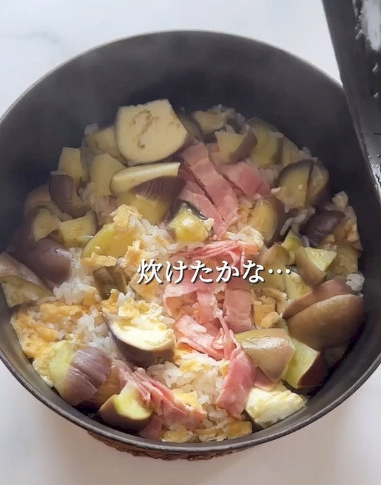 皮ごと炊くナスご飯　栄養も逃さず「ヘルシー」「トロトロ」