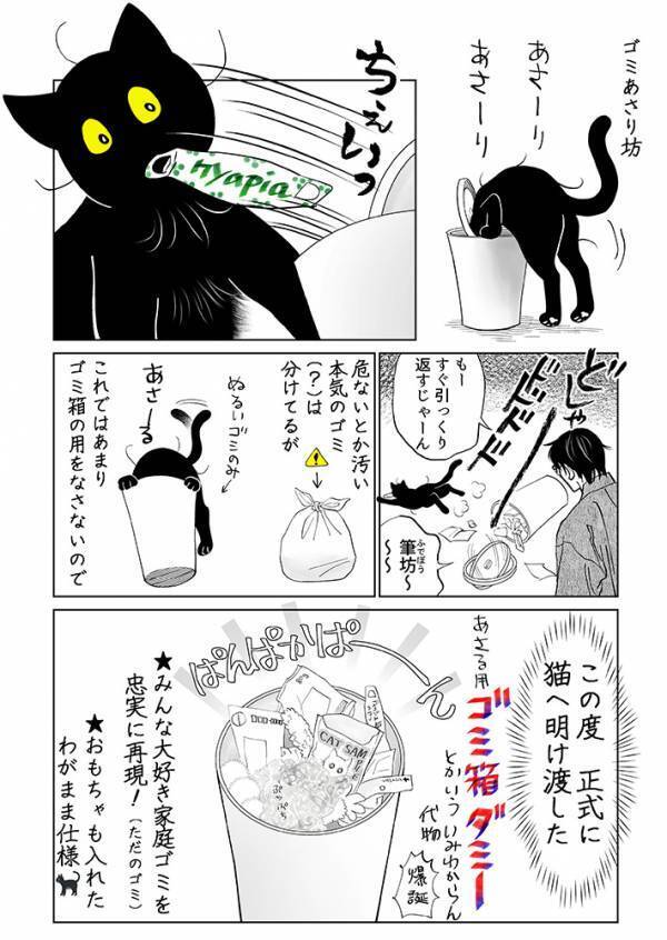 ゴミ箱をあさって遊ぶ猫　飼い主がした『対策』が…「この発想はなかった」「採用！」