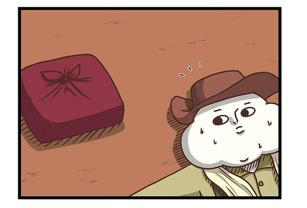 岩に座っておにぎりを食べてたら？　最後のコマに「し、下ぁああぁあ！」「吹いた」