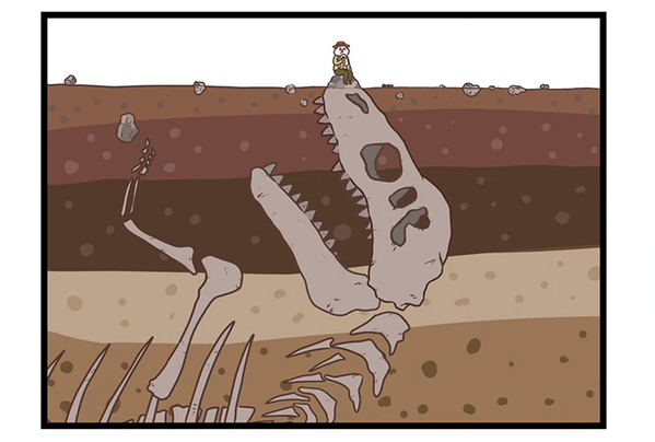 岩に座っておにぎりを食べてたら？　最後のコマに「し、下ぁああぁあ！」「吹いた」