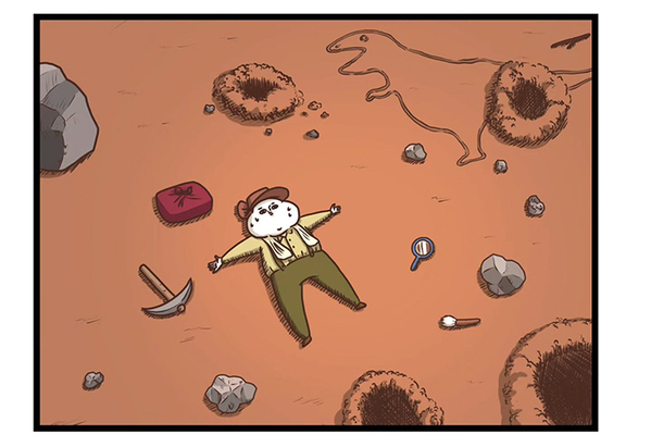 岩に座っておにぎりを食べてたら？　最後のコマに「し、下ぁああぁあ！」「吹いた」