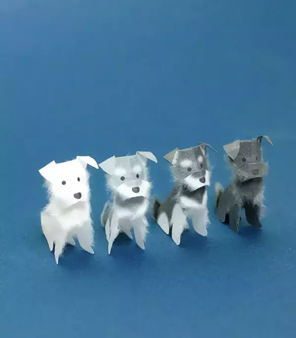 「和紙でミニチュアシュナウザーを作りました」　作品に「発想がすごい」「感動した」