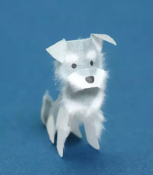 「和紙でミニチュアシュナウザーを作りました」　作品に「発想がすごい」「感動した」