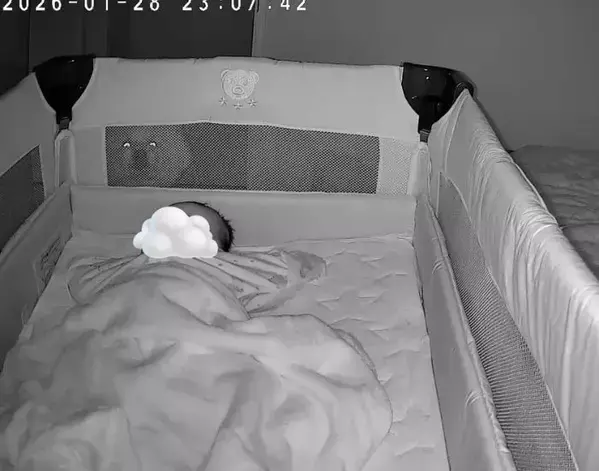 赤ちゃんが寝ているだけかと思いきや？　左上の存在に「めちゃくちゃ見守ってる」