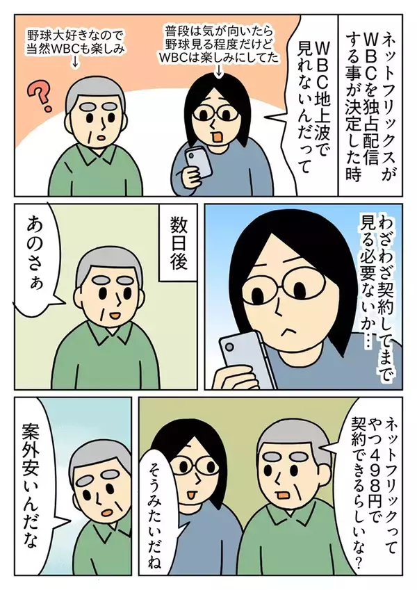 『WBC』の観戦方法に悩む家族　漫画で描いた、ネトフリ加入後の日常に共感相次ぐ