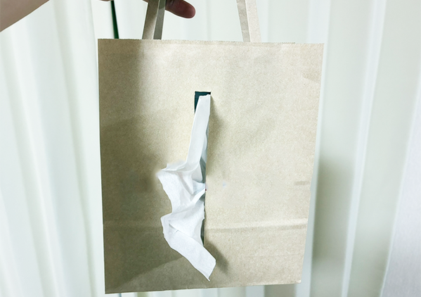 『小さな紙袋』の中央をくり抜く！　完成した収納アイテムに「QOLが上がった！」