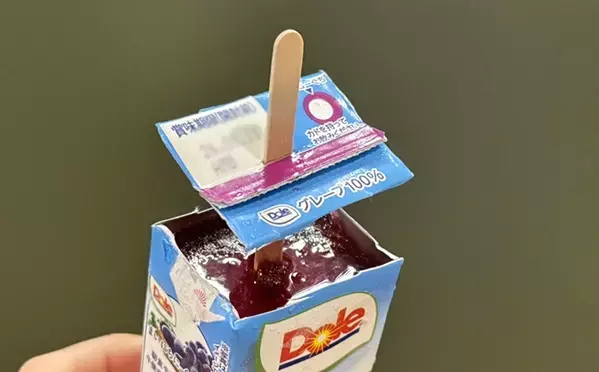 子供「アイス作って！」　紙パックジュースに棒を挿して冷凍庫に入れた結果…