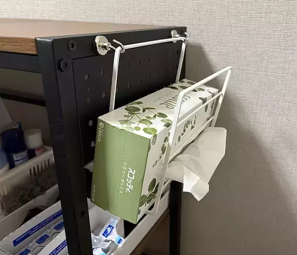 ディッシュラックに結束バンドを通して…　活用法に「一気に収納スペースが増えた」