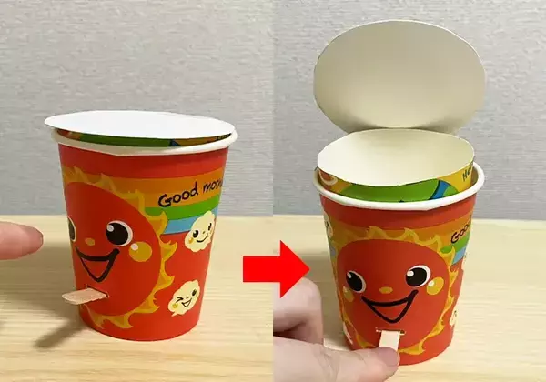 『紙コップ』2個で机の上がスッキリ！　10分でできるゴミ箱に「パカッと開く」