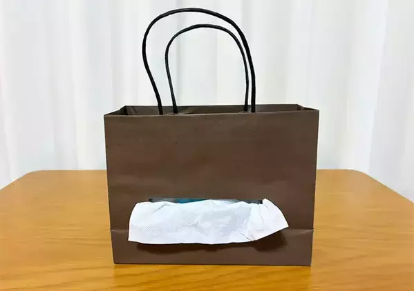 溜まっている紙袋をカッターでくり抜くだけ　家用ティッシュが快適になるリメイク術